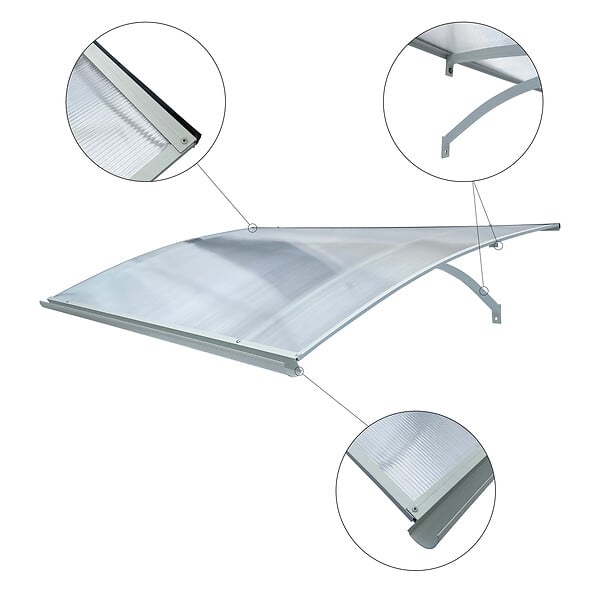 STARKEDACH - Auvent à cadre en aluminium STARKEDACH courbé L-160 7035 avec revêtement en polycarbonate - large