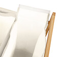 ID MARKET - Panier à linge 3 compartiments bambou RITA tissu écru avec roulettes - vignette