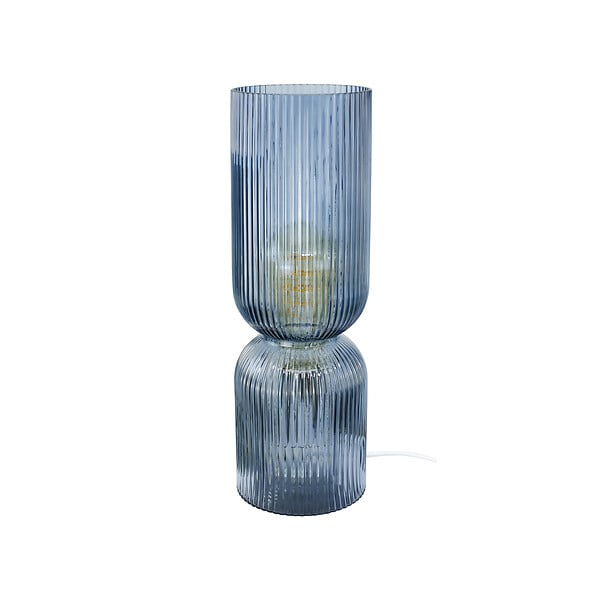 C-CREATION - Lampe table verre strié bleu E27 - large