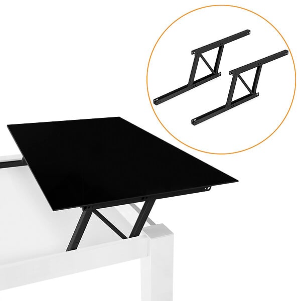 EMUCA - Jeu de ensemble de mécanismes de levage pour table basse, permet de lever la table de 135mm, Acier, Peint en noir - large