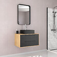AURLANE - Meuble Salle de Bains 80 cm, Vasque Carrée et Miroir - Chêne naturel et Noir Mat - UBY - vignette