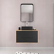 AURLANE - Meuble Salle de Bains 80 cm, Vasque Carrée et Miroir - Chêne naturel et Noir Mat - UBY - vignette