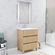 AURLANE - Pack Meuble Salle de Bains 60cm Chêne Clair 3 Tiroirs, Vasque, Miroir 60x80 à Leds intégrées - XENOS - vignette