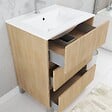 AURLANE - Pack Meuble Salle de Bains 60cm Chêne Clair 3 Tiroirs, Vasque, Miroir 60x80 à Leds intégrées - XENOS - vignette