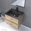 AURLANE - Meuble salle de bain 60x54 - Finition chene naturel + vasque noire + miroir Led - TIMBER 60 - Pack29 - vignette
