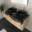 AURLANE - Meuble salle de bains 120cm Chêne et noir, Vasques carrées et Miroir Black Led 120x70 - OMEGA - vignette