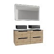 AURLANE - Meuble salle de bains 120cm Chêne et noir, Vasques carrées et Miroir Black Led 120x70 - OMEGA - vignette
