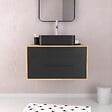AURLANE - Meuble de Salle de Bains 80 cm avec Vasque Rectangulaire - Finition Chêne naturel et Noir Mat - UBY - vignette