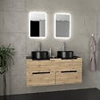 AURLANE - Meuble salle de bains 120cm Chene et noir, Vasques rondes Diam 41cm et Miroirs Led 40x60 - OMEGA - vignette