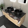 AURLANE - Meuble salle de bains 120cm Chene et noir, Vasques rondes Diam 41cm et Miroirs Led 40x60 - OMEGA - vignette