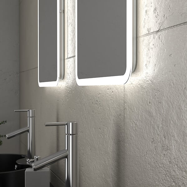 AURLANE - Meuble salle de bains 120cm Chene et noir, Vasques rondes Diam 41cm et Miroirs Led 40x60 - OMEGA - large