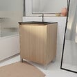 AURLANE - Meuble de salle de bains 60 cm 2 Portes Chêne Clair + Vasque Céramique Noire - XENOS - vignette