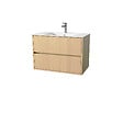 AURLANE - Pack Meuble Salle de Bains 80 cm Chêne Clair, 2 tiroirs avec Vasque Céramique - XENOS - vignette