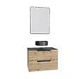AURLANE - Meuble salle de bains 80 cm 2 tiroirs - Chêne et noir - Vasque ronde - Miroir Black Led - OMEGA - vignette