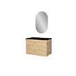 AURLANE - Meuble Salle de Bains 80cm 2 Tiroirs Chêne Naturel + Vasque Noire et Miroir Ovale - vignette