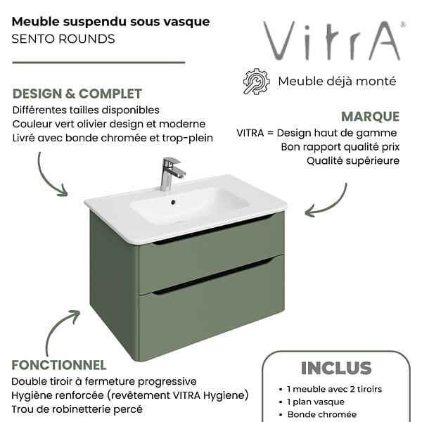 VITRA - meuble vasque supendu VitrA Sento Round 80cm Vert mat - large