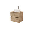 AURLANE - Meuble Salle de Bains 80cm 2 Tiroirs Chêne Naturel + Vasque Ronde Diamètre 41cm en Céramique Blanche - vignette