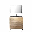 AURLANE - Meuble salle de bains 80cm décor chene naturel 3 tiroirs - Vasque noire et Miroir - TIMBER - vignette