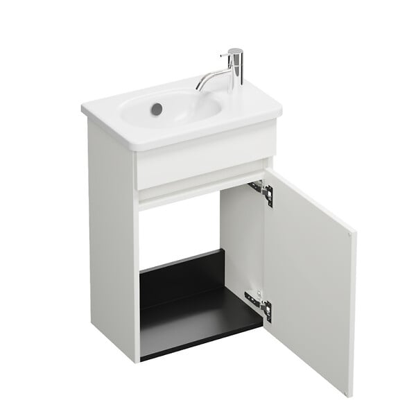 BURGBAD - Pack meuble suspendu lave-mains Joline blanc mat + Robinet lave-mains eau froide Duravit Wave Inox brossé - large