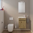 BURGBAD - Pack meuble suspendu lave-mains Joline chêne + Robinet lave-mains eau froide Duravit Wave Doré poli - vignette
