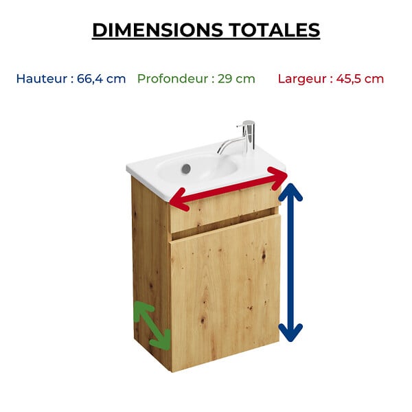 BURGBAD - Pack meuble suspendu lave-mains Joline chêne + Robinet lave-mains eau froide Duravit Wave Doré poli - large