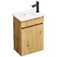 BURGBAD - Pack meuble suspendu lave-mains Joline chêne + Robinet lave-mains eau froide Duravit Wave noir mat - vignette