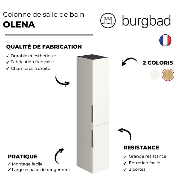 BURGBAD - Colonne de salle de bain Olena 2 portes blanc brillant - large