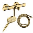HANSGROHE - Pack mitigeur bain douche thermostatique Ecostat Comfort + Flexible Isiflex + Pommeau Raindance Select 3jets doré - vignette