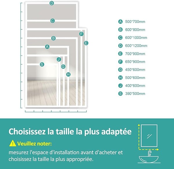 EMKE - EMKE Miroir lumineux salle de bain 60x80cm, Miroir LED salle de bain, Miroir avec l'éclairage, Lumière blanche froide - large