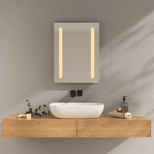EMKE - EMKE Miroir lumineux salle de bain 45x60cm, Miroir LED avec Interrupteur à bouton, Anti-buée, Miroir avec éclairage lumière Blanche Froide/Chaude - large