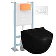 VITRA - Pack WC suspendu VitrA Sento noir + bâti autoportant V-Fix Core + Plaque Round Blanche - vignette