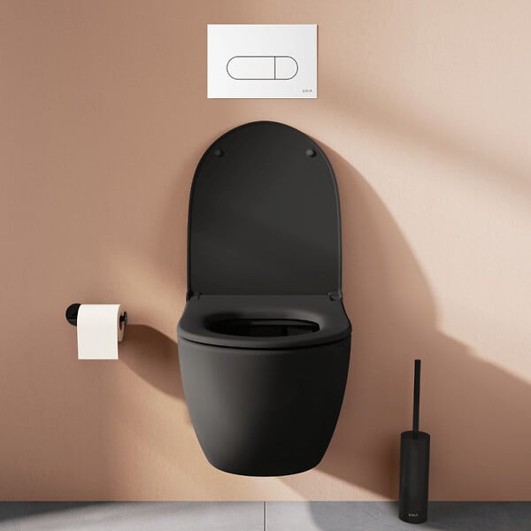 VITRA - Pack WC suspendu VitrA Sento noir + bâti autoportant V-Fix Core + Plaque Round Blanche - large