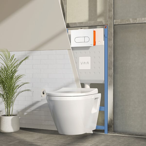 VITRA - Pack WC suspendu VitrA Integra blanc + bâti mur porteur V-Fix Core + Plaque Round Blanche - large