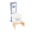 VILLEROY ET BOCH - Pack WC suspendu sans bride  Architectura 37 x 53 + abattant + plaque blanche + bâti  + Tabouret bois - vignette