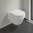 VILLEROY ET BOCH - Pack WC suspendu sans bride  Architectura 37 x 53 + abattant + plaque blanche + bâti  + Tabouret bois - vignette