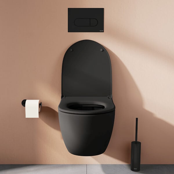 VITRA - Pack WC suspendu VitrA Sento noir + bâti autoportant V-Fix Core + Plaque Round Noir mat - large