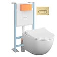 VITRA - Pack WC suspendu VitrA Sento blanc mat + bâti autoportant V-Fix Core + Plaque Round or brossé - vignette
