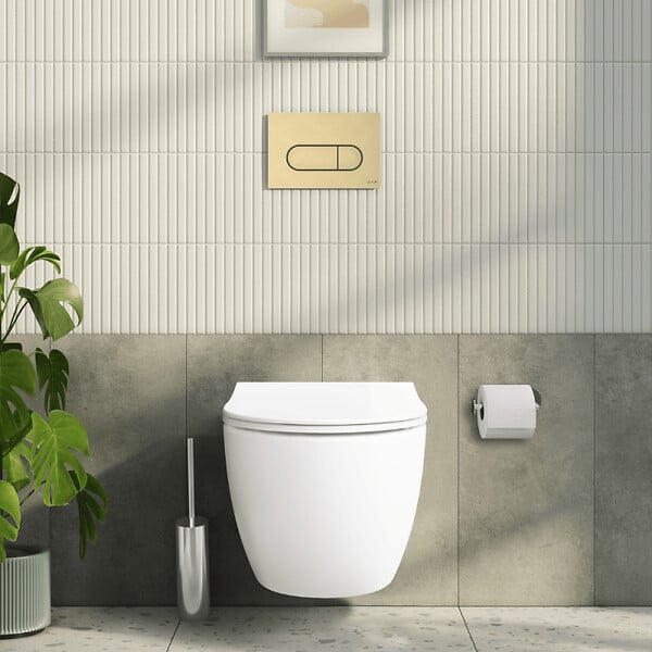 VITRA - Pack WC suspendu VitrA Sento blanc mat + bâti autoportant V-Fix Core + Plaque Round or brossé - large