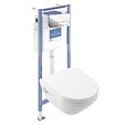 VILLEROY ET BOCH - Pack WC suspendu sans bride Architectura Twistflush [e³] rond + bâti-support sol et mur + plaque chrome brillant - vignette