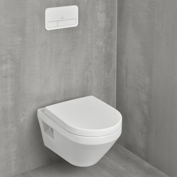 VILLEROY ET BOCH - Pack WC suspendu sans bride Architectura Twistflush [e³] rond + bâti-support sol et mur + plaque chrome brillant - large
