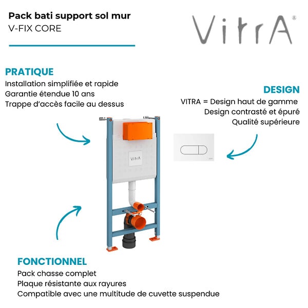 VITRA - Bâti support VitrA V-Fix Core mur porteur + Plaque Root Round Blanche - large