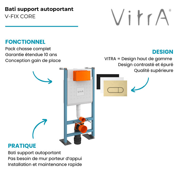 VITRA - Bâti-support VitrA V-Fix Core auto-portant + Plaque Root Round Blanche - large