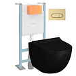 VITRA - Pack WC suspendu VitrA Sento noir + bâti autoportant V-Fix Core + Plaque Round Or brossée - vignette