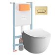 VITRA - Pack WC suspendu VitrA Sento Blanc Compact  + Bâti auto-portant V-Fix Core + Plaque Round Or brossé - vignette