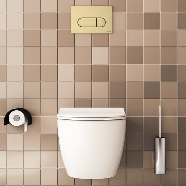 VITRA - Pack WC suspendu VitrA Sento Blanc Compact  + Bâti auto-portant V-Fix Core + Plaque Round Or brossé - large
