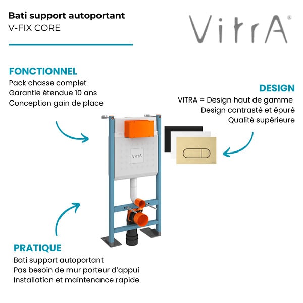 VITRA - Bâti-support VitrA V-Fix Core auto-portant + Plaque Root Round Or brossée - large