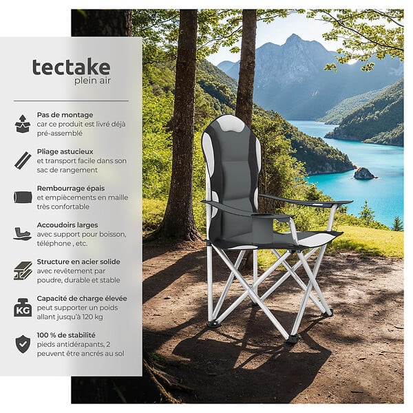 TECTAKE - Chaise pliante avec rembourrage gris - large