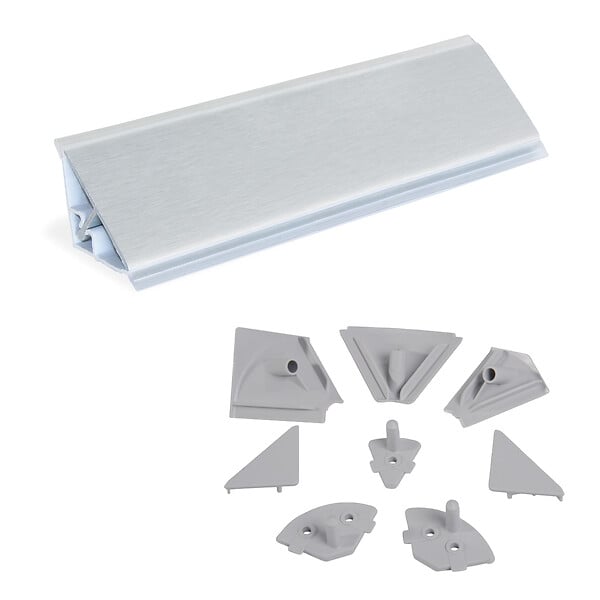 EMUCA - Lot de 2 profils d'étancheité triangulaires Plasline avec accessoires d'installation, 2 profils longueur 2.35m, Plastique, Anodisé Satiné - large