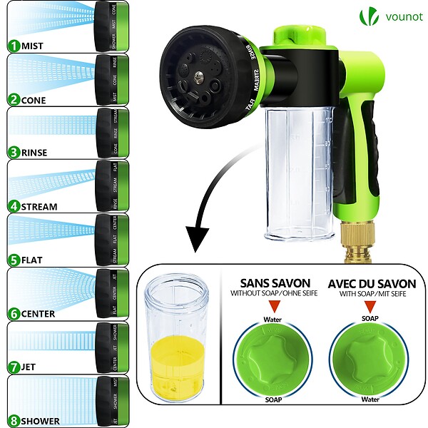 VOUNOT - Tuyau d’Arrosage Extensible 30m avec Récipient Savon et accessoires vert - large
