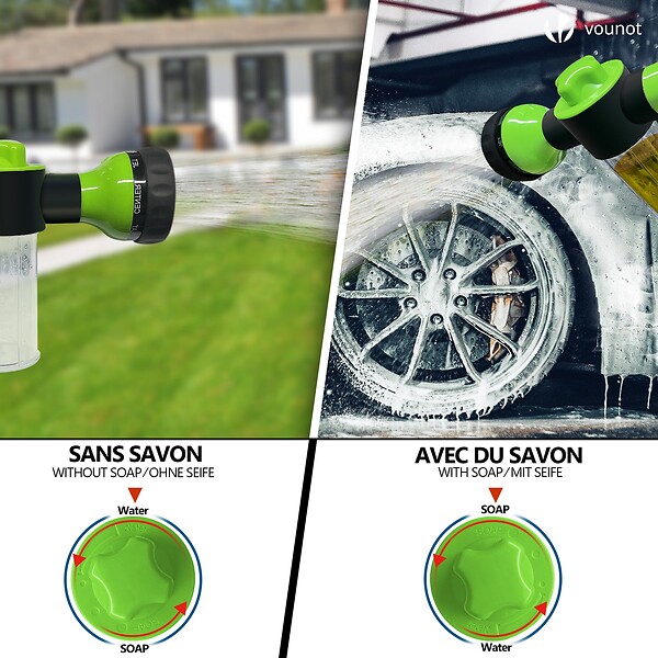 VOUNOT - Tuyau d’Arrosage Extensible 30m avec Récipient Savon et accessoires vert - large